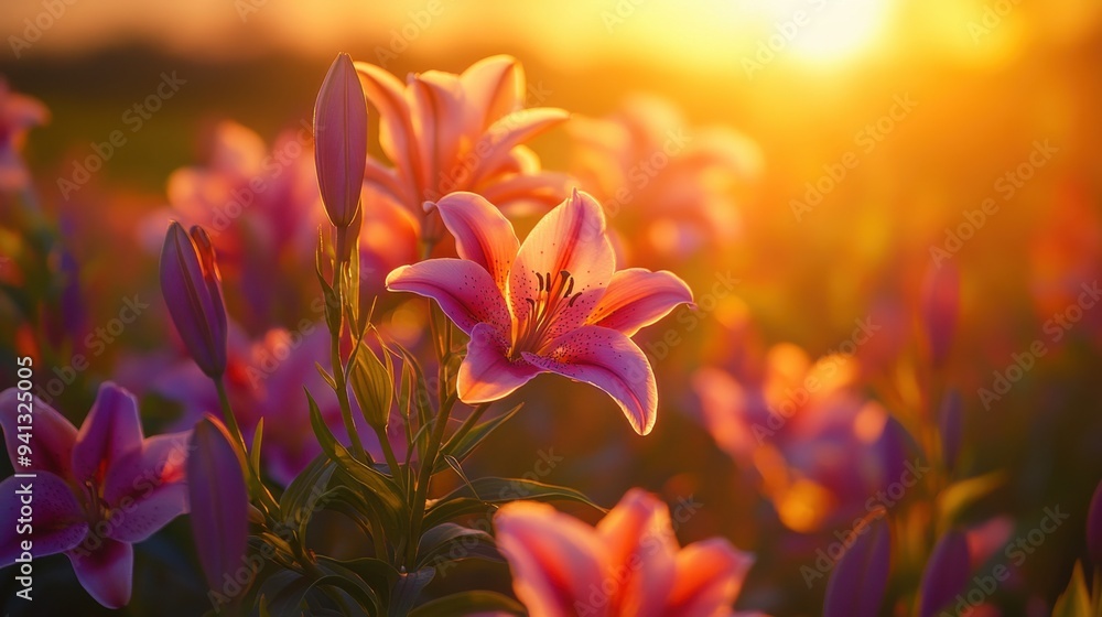 Sunset Over a Field of Vibrant Lilies Sunset Over a Field of Vibrant Lilies