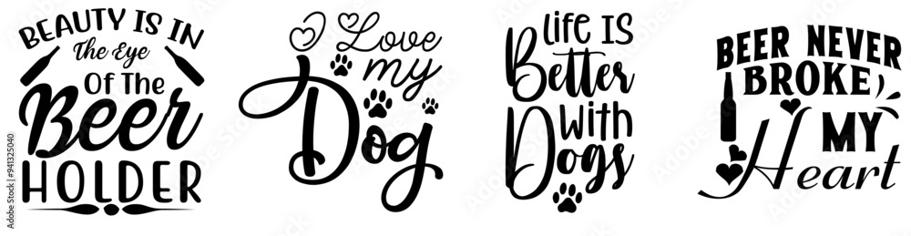 Creative Dog Beer Typographic Emblems, Hand Lettering Pack Vector Illustration for Infographic, Wrapping Paper, Announcement Creative Dog Beer Typographic Emblems, Hand Lettering Pack Vector Illustration for Infographic, Wrapping Paper, Announcement
