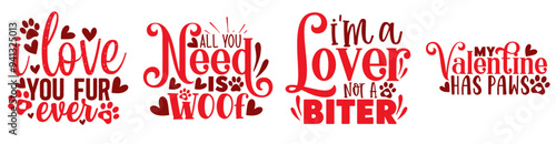 Cute Dog Valentine Trendy Retro Style Illustration, Phrases Bundle Vector Illustration for Magazine, Flyer, Poster
