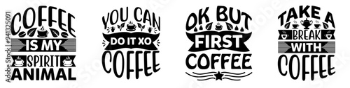 Colourful Coffee Hand Lettering, Trendy Retro Style Illustration Bundle Vector Illustration for Presentation, Bookmark, Wrapping Paper