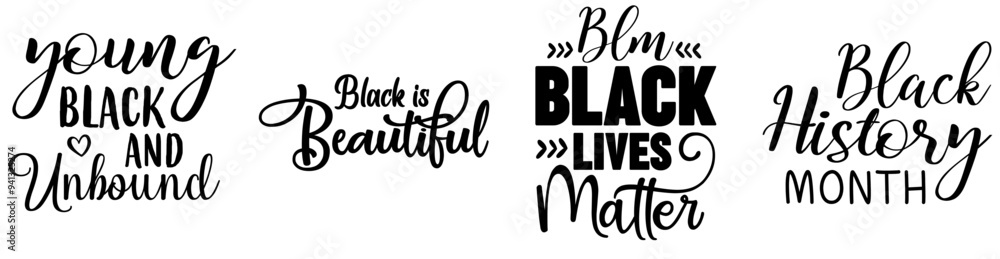 Naklejka premium Classic Black History Month Typography, Inscriptions Collection Vector Illustration for Poster, Greeting Card, Sticker