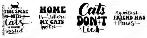 Minimal Cat Phrases, Calligraphic Lettering Collection Vector Illustration for Packaging, Greeting Card, Motion Graphics
