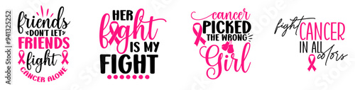Colourful Breast Cancer Quotes, Labels And Badges Set Vector Illustration for Stationery, Bookmark, Vouchers
