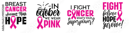Colourful Breast Cancer Hand Lettering, Calligraphic Lettering Bundle Vector Illustration for Printable, Mug Design, Motion Graphics