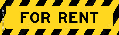 Yellow and black color with line striped label banner with word for rent