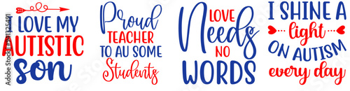Elegant Autism Typography, Phrases Set Vector Illustration for Bookmark, Vouchers, Stationery