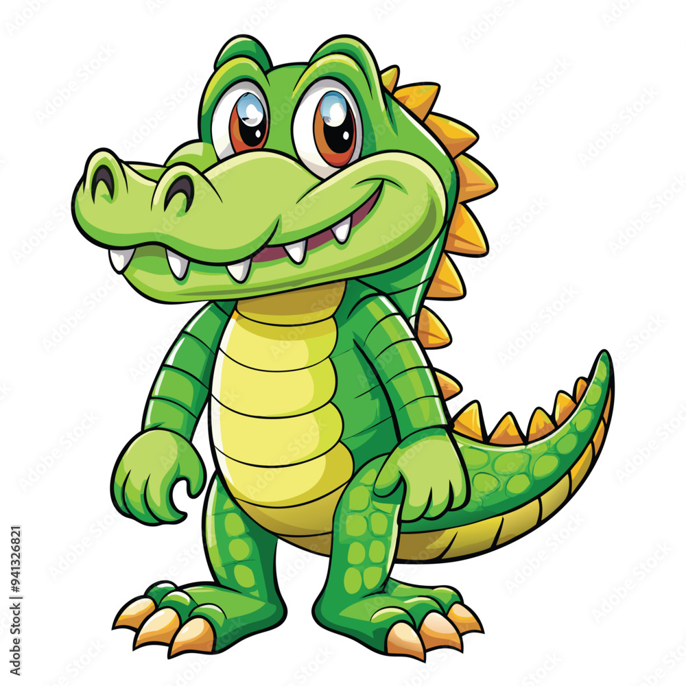 Fototapeta premium Alligator Cartoon-Style Vector Illustration in Line Art on White Background – Simple and Clean Design in PNG Format for Animal Icons, Digital Graphics, and Reptile Illustrations