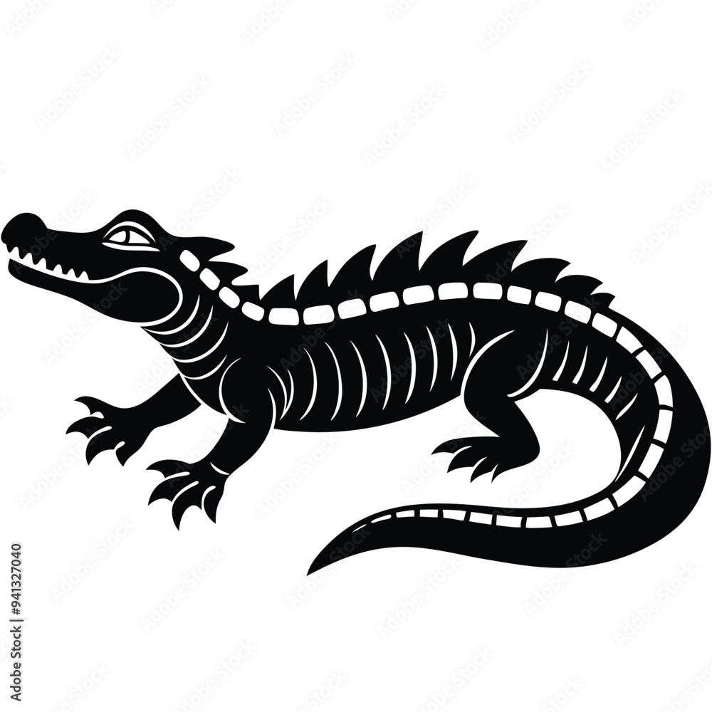 Fototapeta premium Alligator Cartoon-Style Vector Illustration in Line Art on White Background – Simple and Clean Design in PNG Format for Animal Icons, Digital Graphics, and Reptile Illustrations