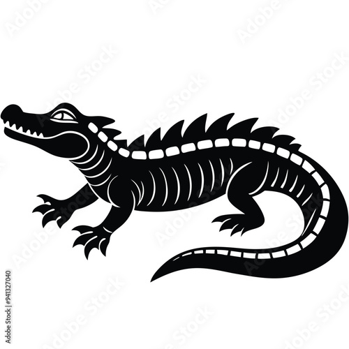 Alligator Cartoon-Style Vector Illustration in Line Art on White Background – Simple and Clean Design in PNG Format for Animal Icons, Digital Graphics, and Reptile Illustrations