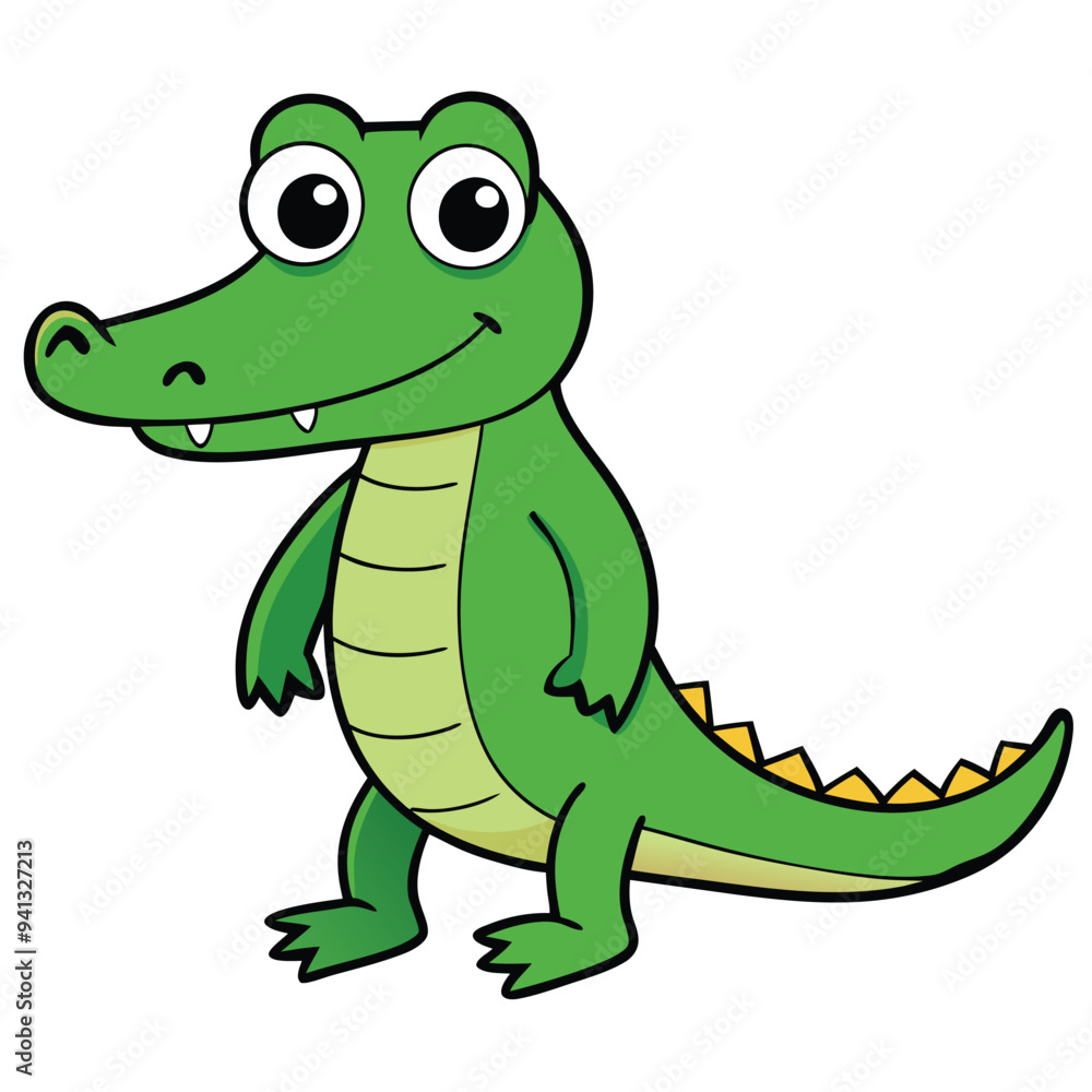 Fototapeta premium Alligator Cartoon-Style Vector Illustration in Line Art on White Background – Simple and Clean Design in PNG Format for Animal Icons, Digital Graphics, and Reptile Illustrations