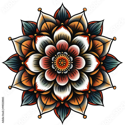 Circle and flower very simple traditional tattoo flash styles illustration