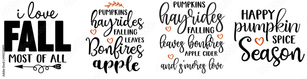 Fototapeta premium Modern Fall Invitation, Calligraphic Lettering Pack Vector Illustration for Magazine, Brochure, Banner