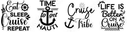 Minimal Cruise Inscriptions, Calligraphic Lettering Collection Vector Illustration for Stationery, Announcement, Packaging