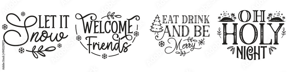 Modern Christmas Door Hanger Hand Lettering, Inscriptions Bundle Vector Illustration for Printing Press, Icon, Mug Design Modern Christmas Door Hanger Hand Lettering, Inscriptions Bundle Vector Illustration for Printing Press, Icon, Mug Design