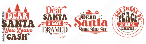 Elegant Christmas Retro Inscriptions, Invitation Set Vector Illustration for Poster, Printable, Greeting Card