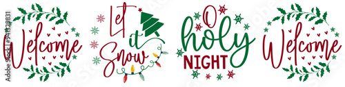 Colourful Christmas Round Sing Phrases, Hand Lettering Collection Vector Illustration for Newsletter, Motion Graphics, Social Media Post