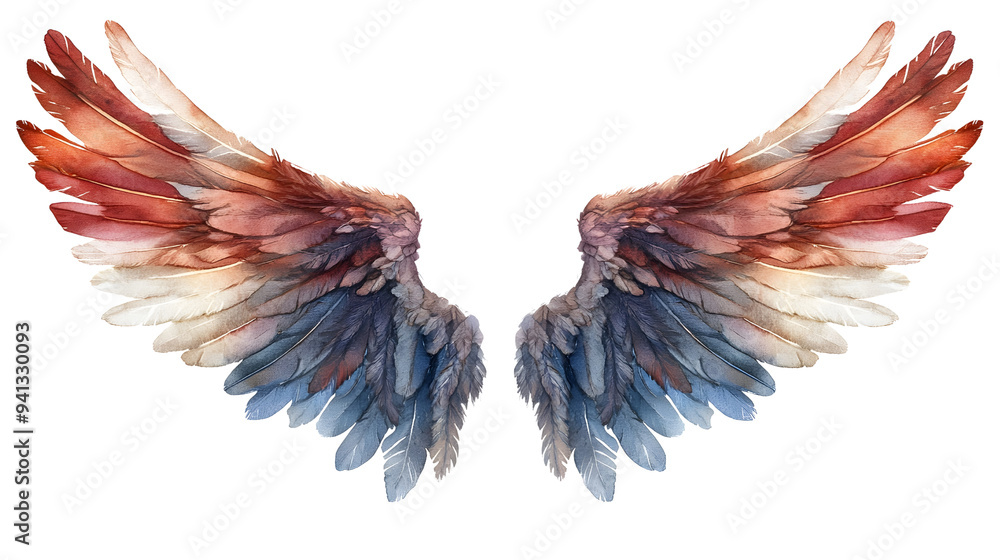 A watercolor illustration of a pair of pastel-colored angel wings with soft gradients of pink, blue, and peach. The design radiates a sense of grace, delicacy, and ethereal beauty. A watercolor illustration of a pair of pastel-colored angel wings with soft gradients of pink, blue, and peach. The design radiates a sense of grace, delicacy, and ethereal beauty.