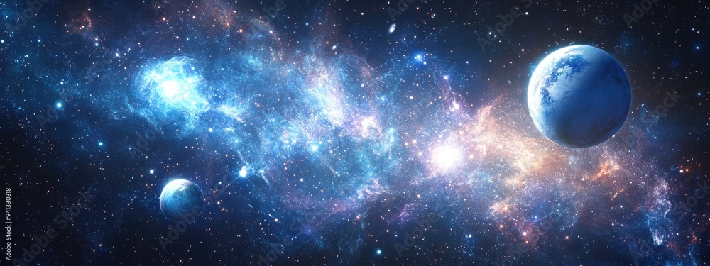 2D illustration of a vast deep space scene featuring bright stars planets and moons Various creative science fiction backdrops and alien solar systems create a realistic cosmic environment 2D illustration of a vast deep space scene featuring bright stars planets and moons Various creative science fiction backdrops and alien solar systems create a realistic cosmic environment