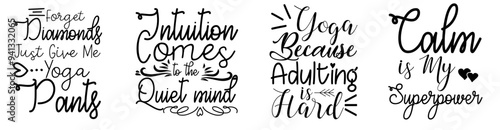 Minimal Yoga Calligraphic Lettering, Phrases Set Vector Illustration for Icon, Packaging, Holiday Cards