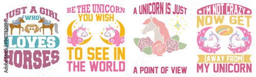 Decorative Unicorn Typography, Calligraphic Lettering Collection Vector Illustration for Newsletter, Sticker, Stationery