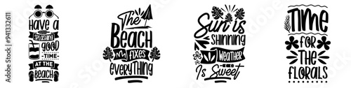 Elegant Summer Retro Calligraphy, Inscriptions Collection Vector Illustration for Wrapping Paper, Brochure, Holiday Cards