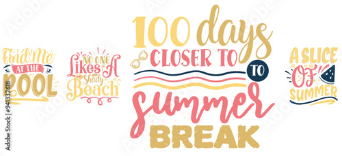 Colourful Summer Inscriptions, Trendy Retro Style Illustration Bundle Vector Illustration for Mug Design, Postcard, Bookmark