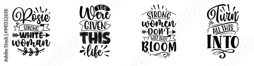 Minimal Strong Woman Typographic Emblems, Calligraphy Collection Vector Illustration for Presentation, Announcement, Infographic