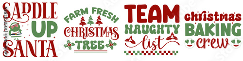 Modern Retro Christmas Calligraphy, Trendy Retro Style Illustration Set Vector Illustration for Gift Card, Stationery, Packaging