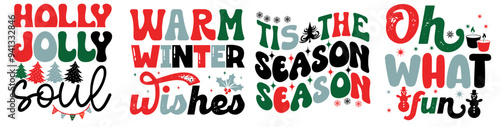 Modern Retro Christmas Inscriptions, Phrases Pack Vector Illustration for Logo, Advertisement, Brochure