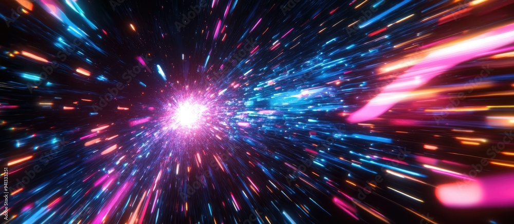 3D cartoon representation featuring space travel at light speed with an abstract background 3D cartoon representation featuring space travel at light speed with an abstract background