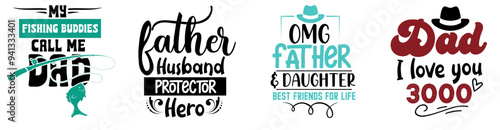 Decorative Fathers Day Phrases, Labels And Badges Set Vector Illustration for Vouchers, Logo, T-Shirt Design