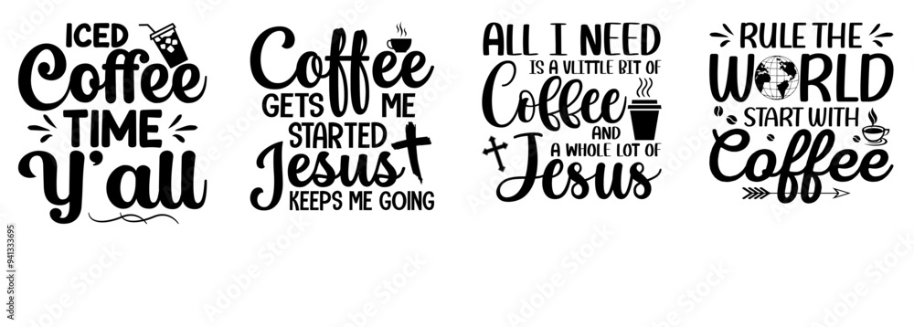 Fototapeta premium Classic Coffee Calligraphic Lettering, Invitation Set Vector Illustration for Wrapping Paper, Magazine, Logo