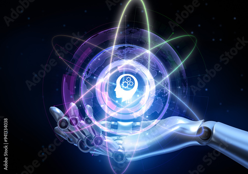 Wallpaper Mural Machine learning artificial intelligence neural network. Robot hand Pressing button 3d render. Torontodigital.ca