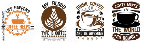 Classic Coffee Trendy Retro Style Illustration, Hand Lettering Pack Vector Illustration for Icon, Banner, Printing Press