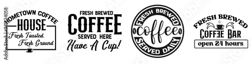 Decorative Coffee Vintage Sign Typographic Emblems, Labels And Badges Set Vector Illustration for Banner, Flyer, Packaging