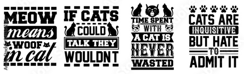 Classic Cat Typography, Trendy Retro Style Illustration Bundle Vector Illustration for Postcard, Brochure, Bookmark