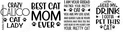 Simple Cat Hand Lettering, Quotes Bundle Vector Illustration for Wrapping Paper, Newsletter, Stationery