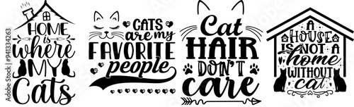 Vibrant Cat Hand Lettering, Phrases Pack Vector Illustration for Decal, Brochure, Magazine