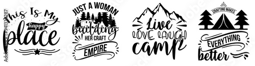 Creative Camping Quotes, Labels And Badges Bundle Vector Illustration for Gift Card, Infographic, Postcard