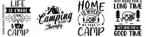 Modern Camping Over Inscriptions, Trendy Retro Style Illustration Set Vector Illustration for Label, Magazine, Gift Card
