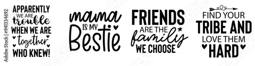 Colourful Best Friend Quotes, Calligraphy Set Vector Illustration for Printable, Greeting Card, Logo