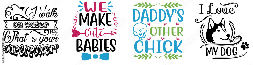 Obraz premium Colourful Babies Kids Winter Hand Lettering, Phrases Pack Vector Illustration for Printable, Logo, Poster