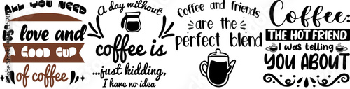 Elegant A Coffee Quotes, Typography Bundle Vector Illustration for Holiday Cards, Advertising, Presentation