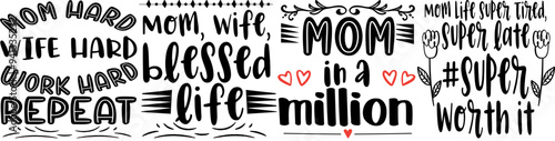 Decorative Mom Phrases, Hand Lettering Bundle Vector Illustration for Announcement, Wrapping Paper, Stationery