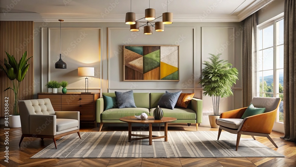 Neutral Background for Bold Artwork and Stately Furniture in Mid Century Modern Interior Design Neutral Background for Bold Artwork and Stately Furniture in Mid Century Modern Interior Design