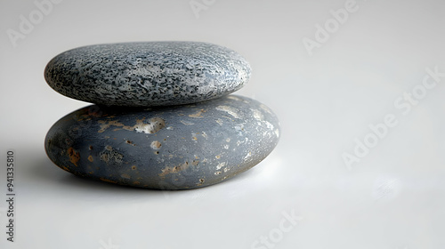 Stacked Gray and Brown Stones on White Background - Realistic Image