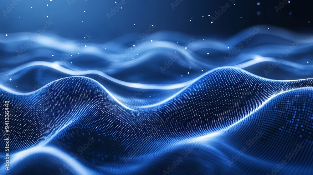 Abstract 3D wave lines with flowing particles form smooth curves and blended mesh technology dots, creating a futuristic concept. Abstract 3D wave lines with flowing particles form smooth curves and blended mesh technology dots, creating a futuristic concept.