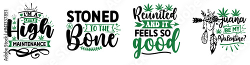Modern Weed Hand Lettering, Trendy Retro Style Illustration Set Vector Illustration for Infographic, T-Shirt Design, Brochure