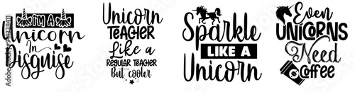 Modern Unicorn Invitation, Hand Lettering Bundle Vector Illustration for Mug Design, Icon, Book Cover