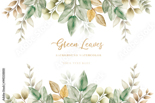 background watercolor with green leaves